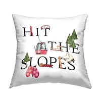 Stupell Industries Hit The Slopes Winter Sports Motivating Phrase Throw Pillow, 18" x 18"
