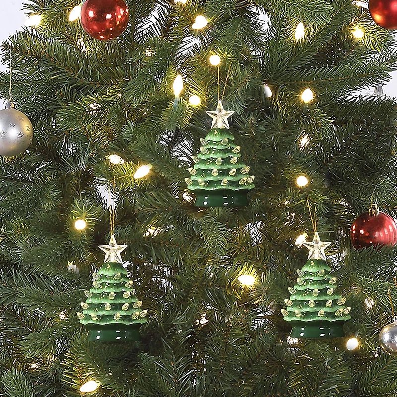 Mr. Christmas 5" Green with White Bulbs Nostalgic Tree Ornaments, 3ct.