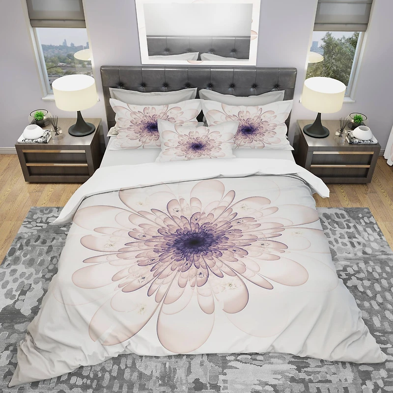 Designart 'Perfect Glowing Fractal Flower in Purple' Modern & Contemporary Bedding Set