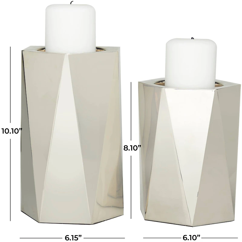Silver Stainless Steel Glam Candle Holder, Set of 2" 10", 8"