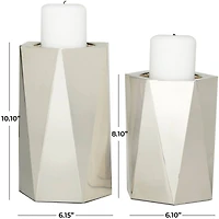 Silver Stainless Steel Glam Candle Holder, Set of 2" 10", 8"