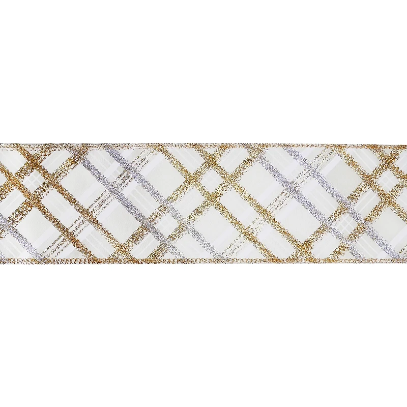 2.5" x 20ft. Gold Glitter Plaid Wired Taffeta Ribbon by Celebrate It®