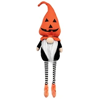 22" Halloween Jack-O-Lantern Striped Tabletop Gnome Figurine with Dangling Legs
