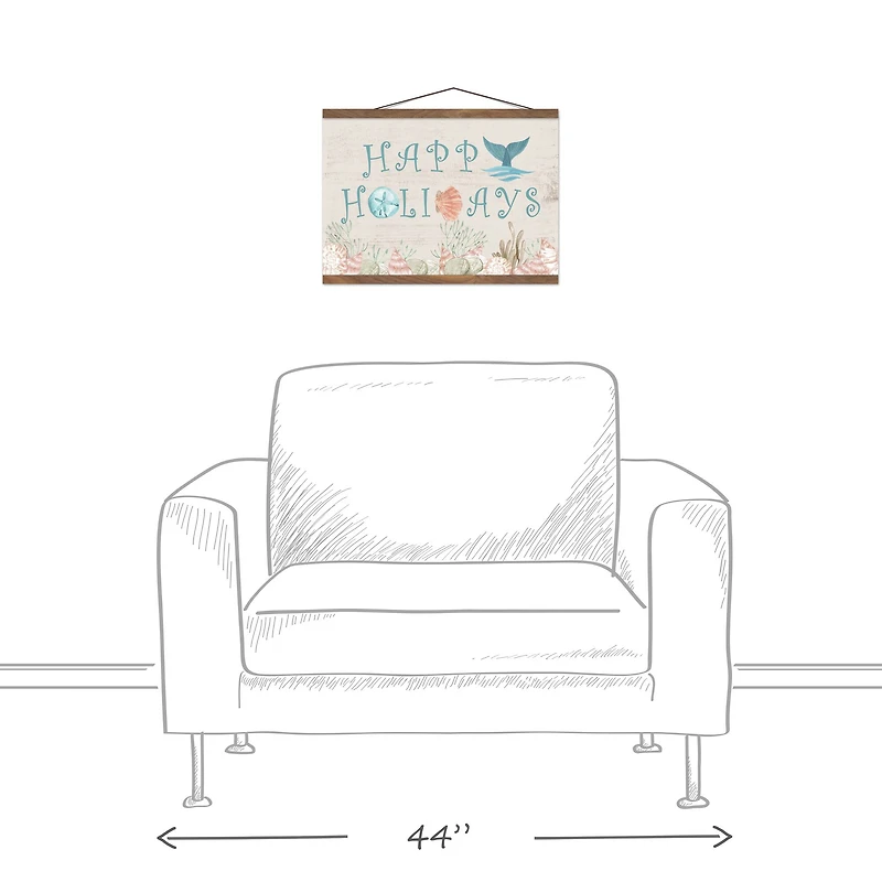 Happy Holidays Teak Hanging Canvas