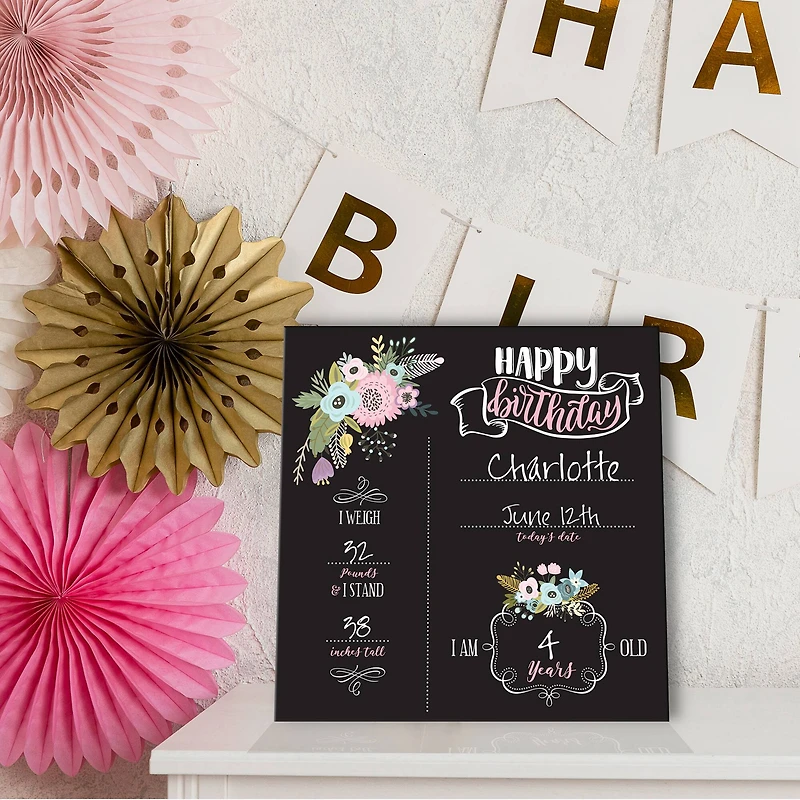 RoomMates 12" Double-Sided Floral Birthday Chalkboard