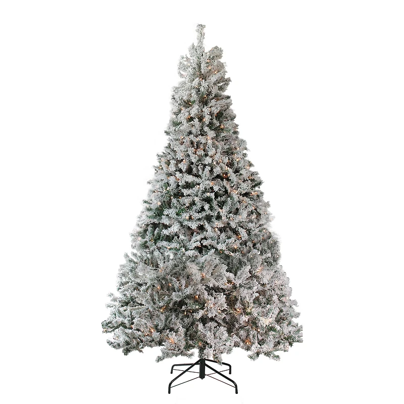 7.5ft. Pre-Lit Heavily Flocked Pine Artificial Christmas Tree, Clear Lights