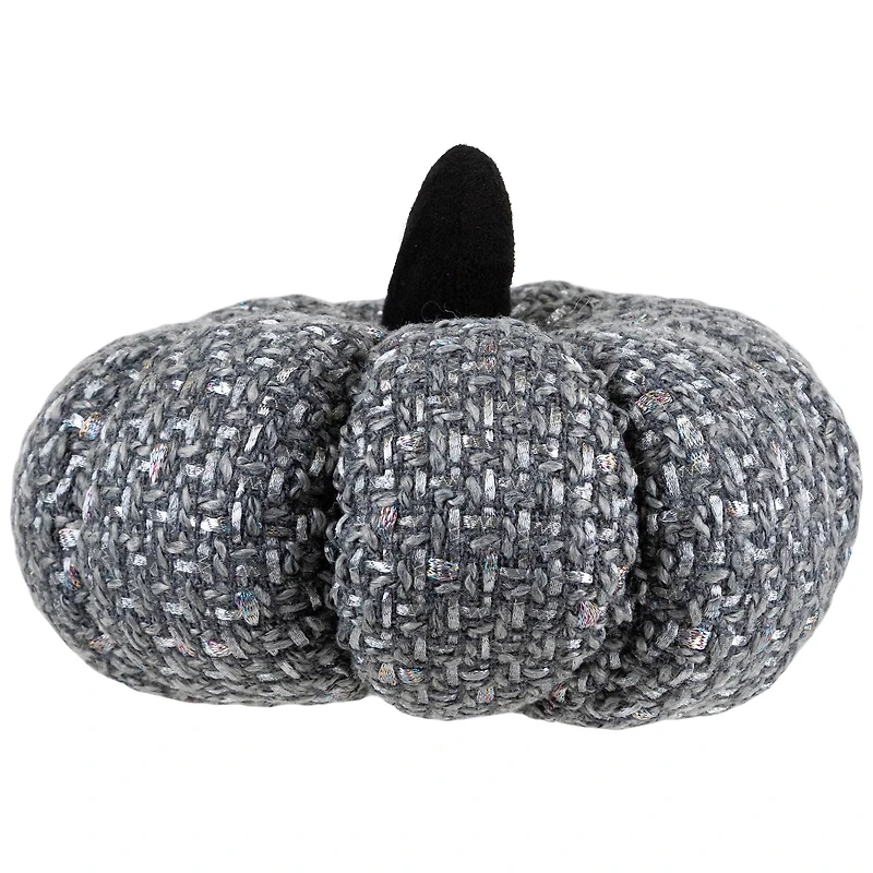 7.5" Gray Knitted Fall Harvest Tabletop Pumpkin