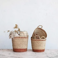Hello Honey® Natural & Brown Striped Woven Seagrass Handled Nesting Basket Set