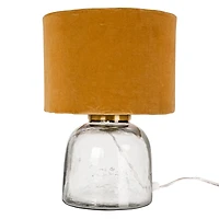 Hello Honey® 14" Modern Table Lamp with Glass Base & Mustard Yellow Velvet Shade