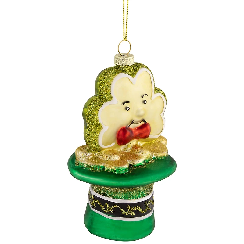 4.75" Shamrock and Leprechaun Hat Glass Christmas Ornament