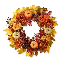 Glitzhome® 24" Fall Dahlia, Pumpkin, Leaf & Berry Wreath