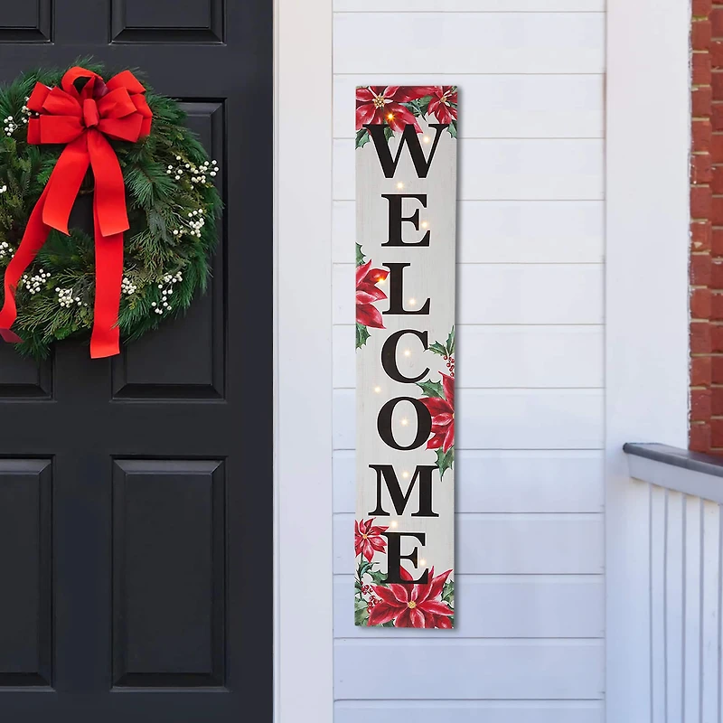 Glitzhome® 42" Lighted Wooden Poinsettia WELCOME Porch Sign