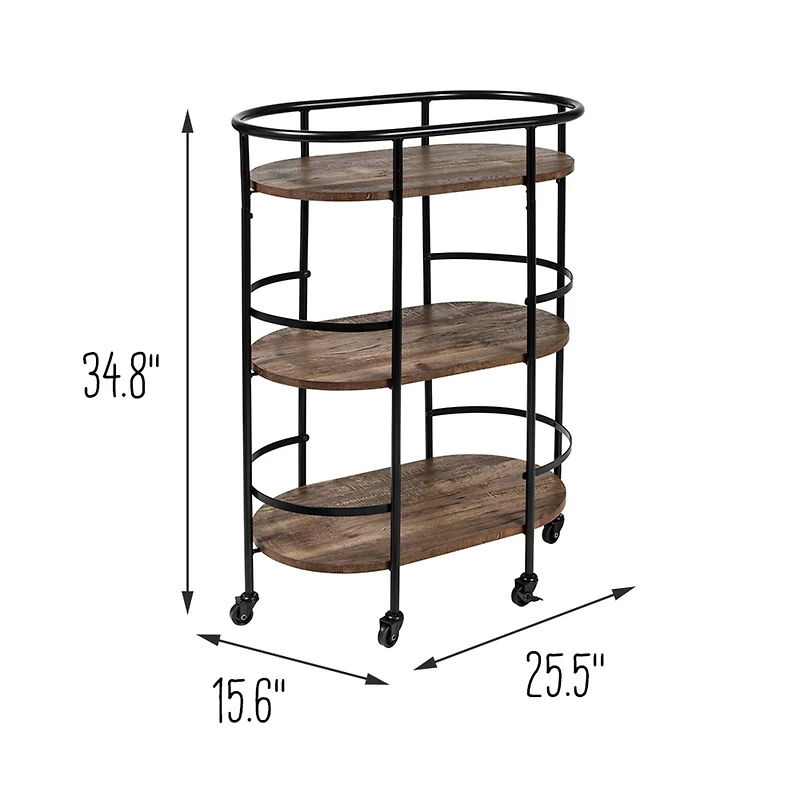 Honey Can Do 3-Tier Black & Rustic Brown Rolling Bar & Serving Cart