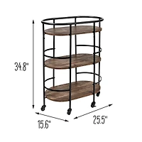 Honey Can Do 3-Tier Black & Rustic Brown Rolling Bar & Serving Cart
