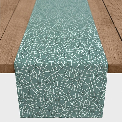 Teal Floral Poly Twill Table Runner