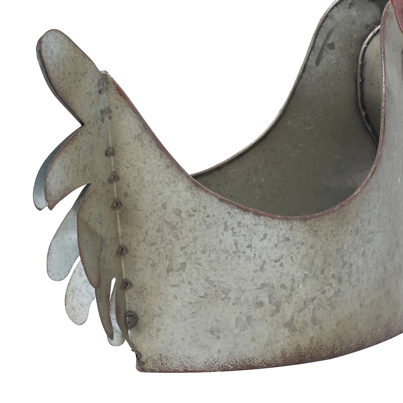 16" Gray Metal Farmhouse Chicken Planter