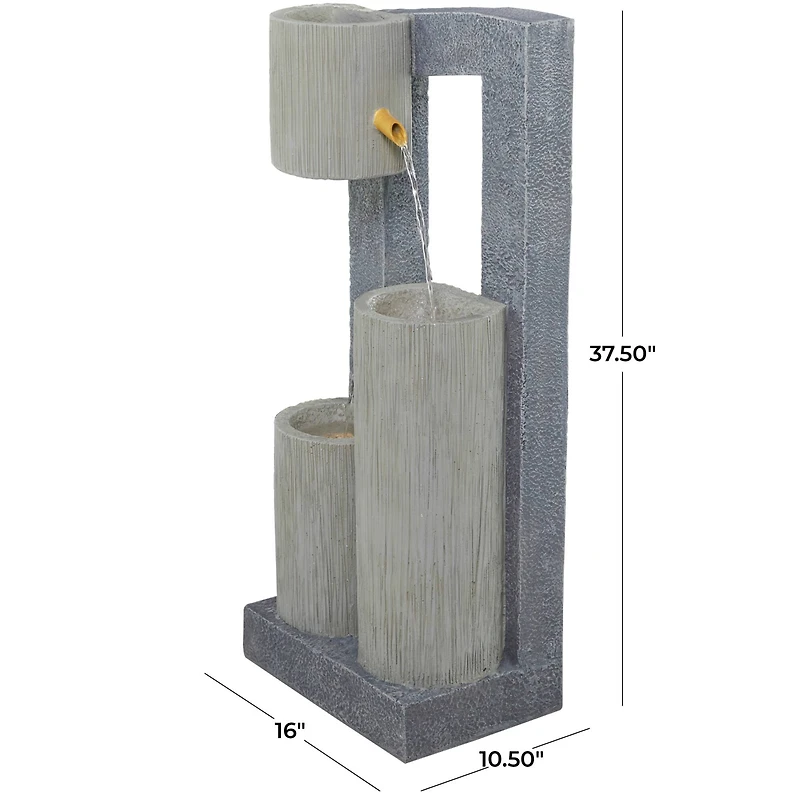 37.5" Gray Fiberglass 3-Tier Fountain with LED Light