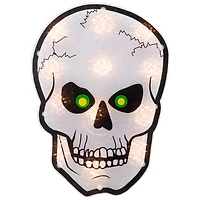 12" Silver & Black Holographic Lighted Skull Halloween Window Silhouette Decoration