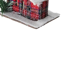 4.5" Frosted & Glittered Red & White Plaid Snow Covered Cabin Christmas Ornament