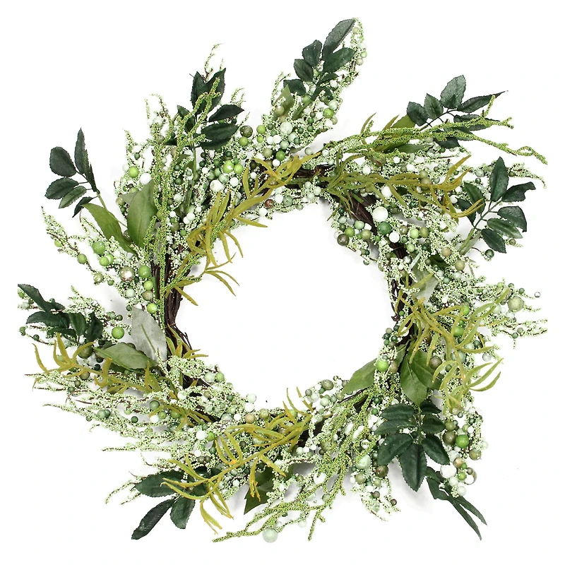 12" Spring Green Mixed Leaves Wreath 
