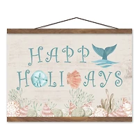 Happy Holidays Teak Hanging Canvas