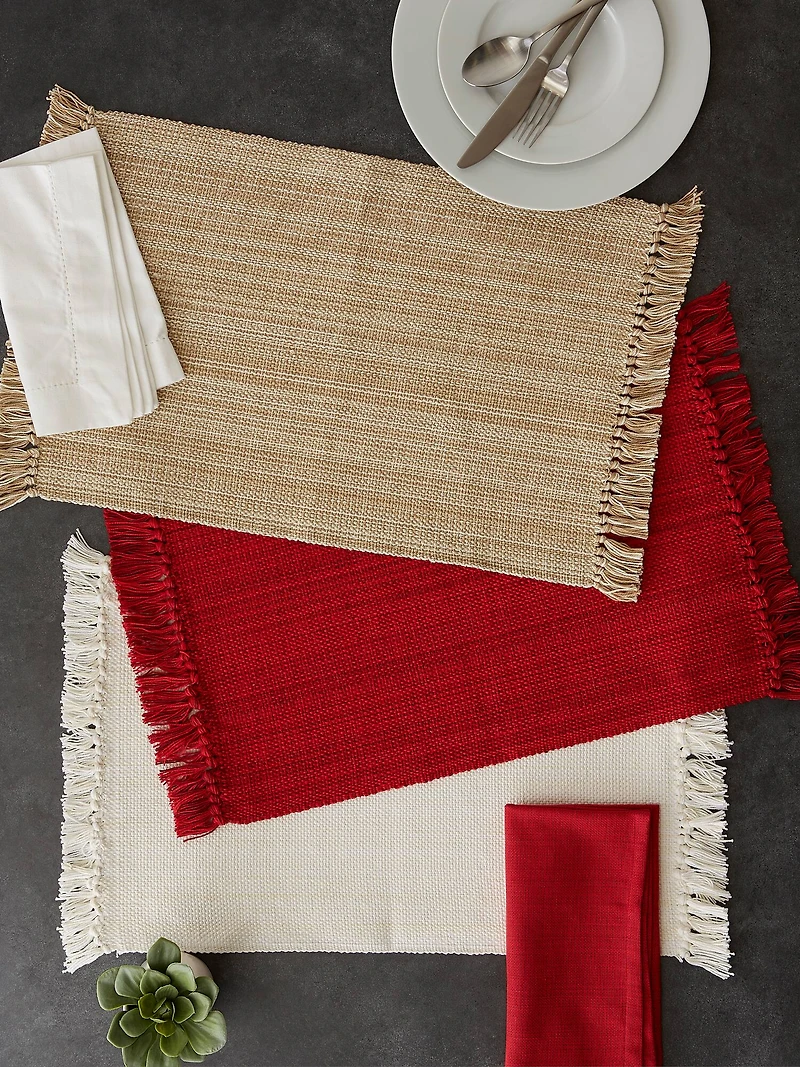 DII® Variegated Red Fringe Placemat & Napkin Set, 8ct.