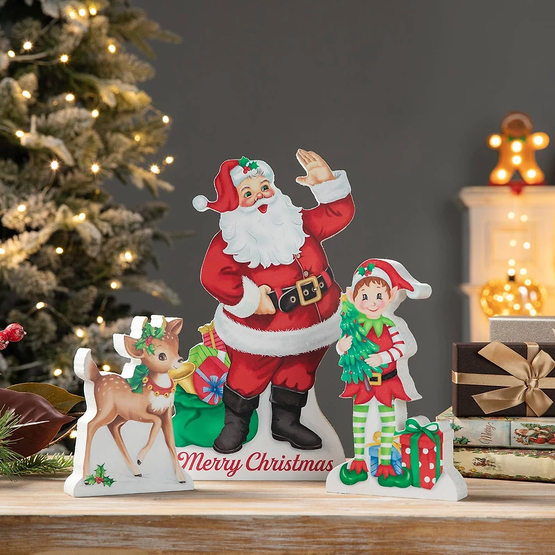 Glitzhome® Wooden Christmas Santa, Elf & Reindeer Table Décor Set