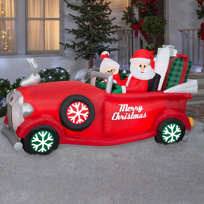 Airblown® 7.5ft. Christmas Animated Inflatable Santa & Mrs. Claus in Red Car