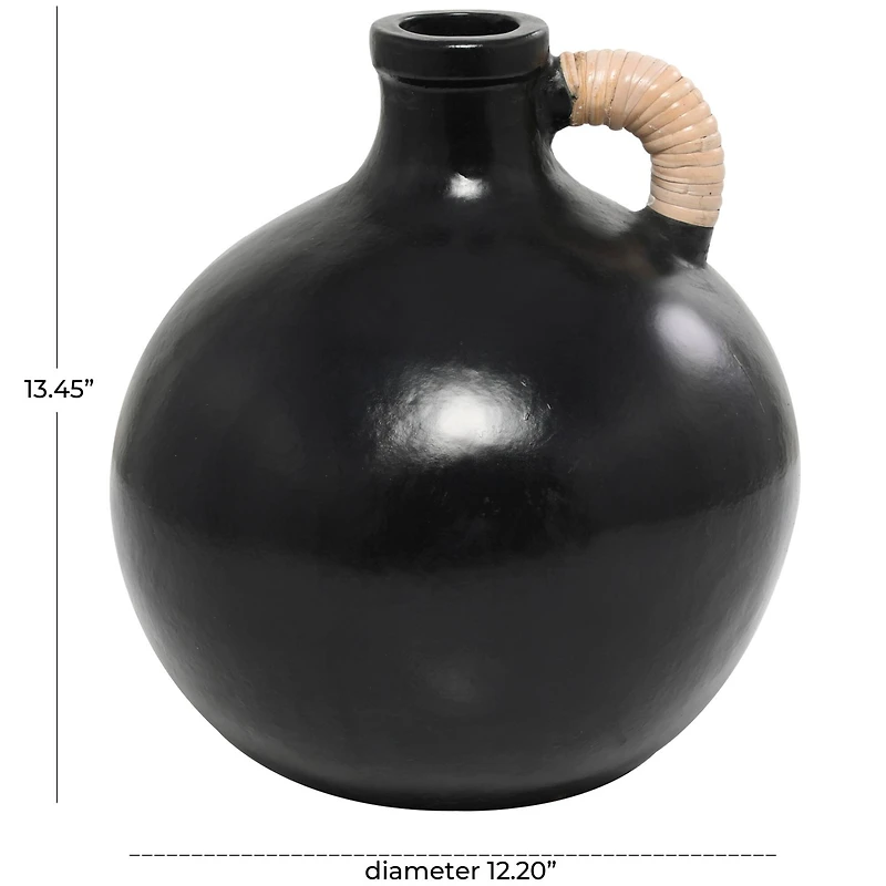 13" Ceramic Jug Inspired Vase with Rattan Wrapped Handle