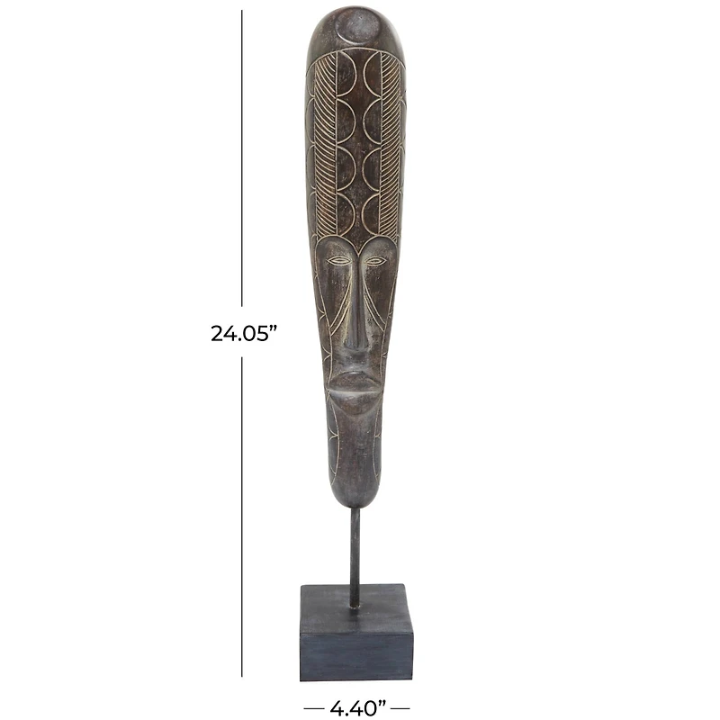 24" Brown Primitive African Mask Sculpture