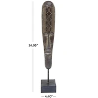 24" Brown Primitive African Mask Sculpture