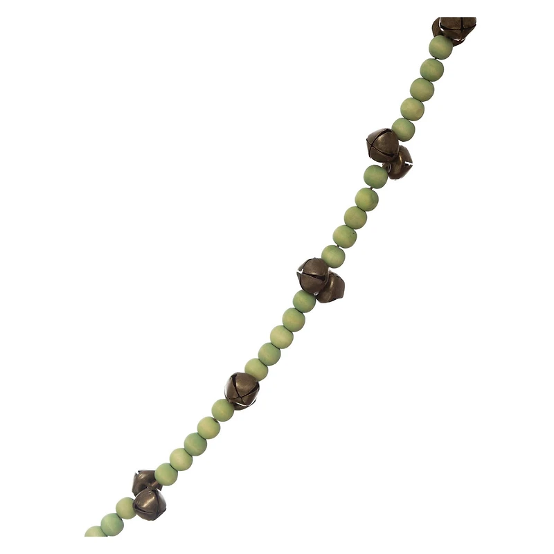 Hello Honey® 6ft. Green Paulownia Wood Beads & Jingle Bells Garland
