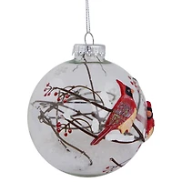Red Cardinals Snowy Winter Scene Glass Ball Ornament