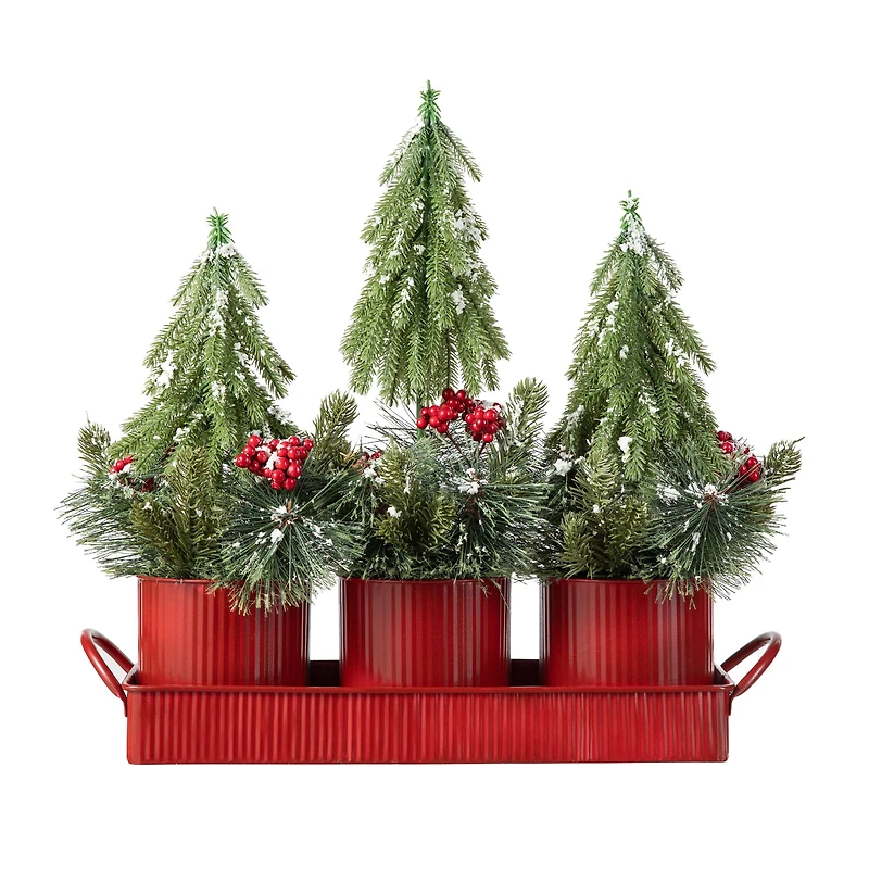 Glitzhome® 21" Christmas Metal Potted Triple Trees Centerpiece