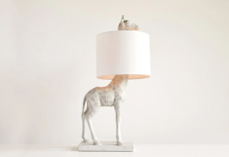 Hello Honey® 28" White Resin Giraffe Table Lamp with Linen Shade