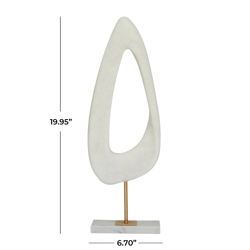 20" White Polystone Cut-Out Abstract Sculpture with Marble Stand