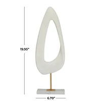 20" White Polystone Cut-Out Abstract Sculpture with Marble Stand