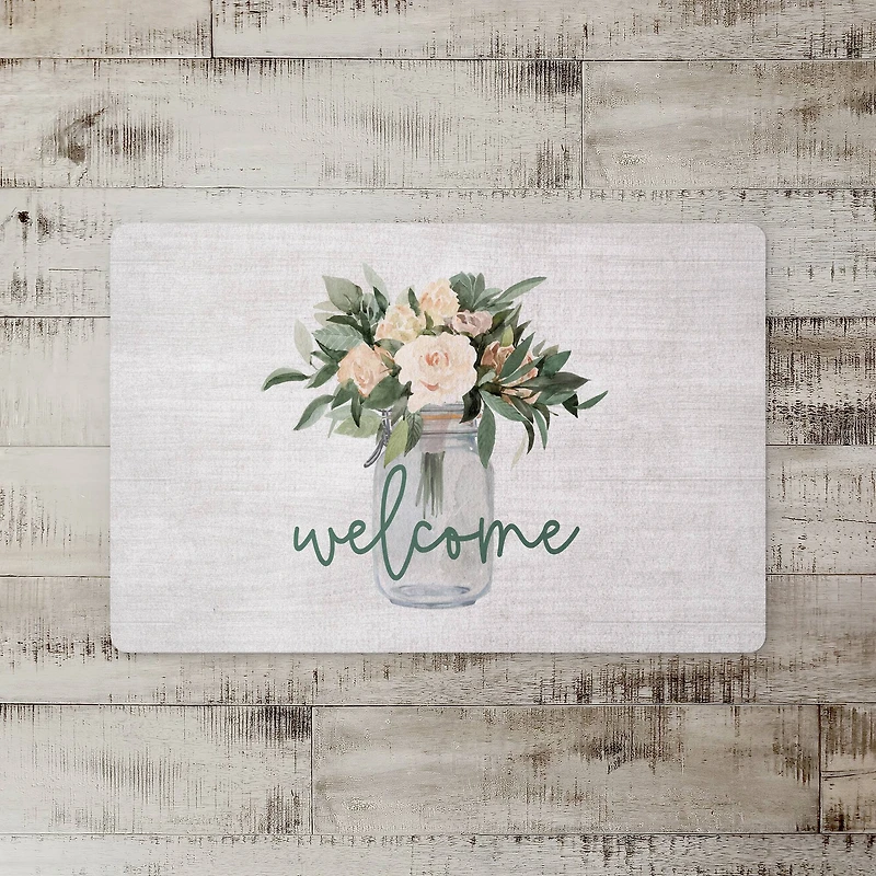 Welcome Jar of Flowers Floor Mat