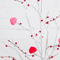 4ft. Pre-Lit Artificial Valentine's Day Twig Tree with 48 Heart Shaped LED Lights and Red Berries
