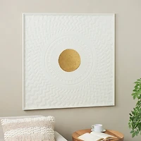 40" White & Gold Metal Geometric Wall Decor with Wavy Pattern