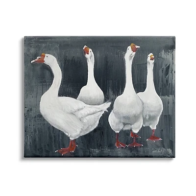 Stupell Industries Gaggle of White Geese Vintage Farm Bird Animals Canvas Wall Art