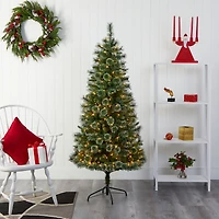 6ft. Pre-Lit Wisconsin Slim Snow Tip Pine Artificial Christmas Tree with Clear LED Lights