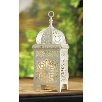 10.75" White Scrollwork Candle Lantern
