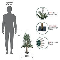 3ft. Pre-Lit Flocked Alpine Artificial Christmas Tree, Clear Lights