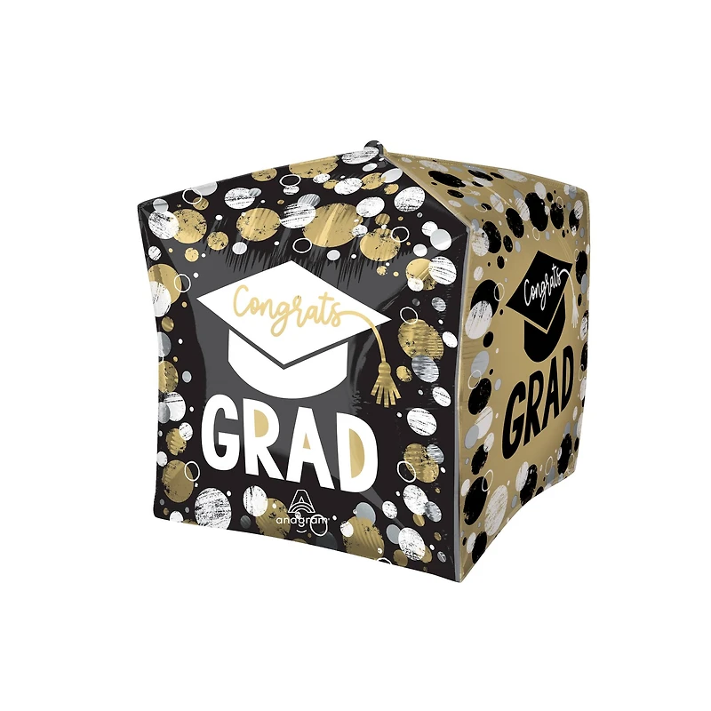 15" Grad Circles & Dots Cube Foil Balloon