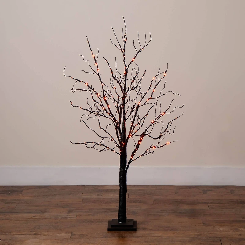 4ft. Pre-Lit Halloween Black Twig Artificial Tree with 180 Orange & Purple LED Lights