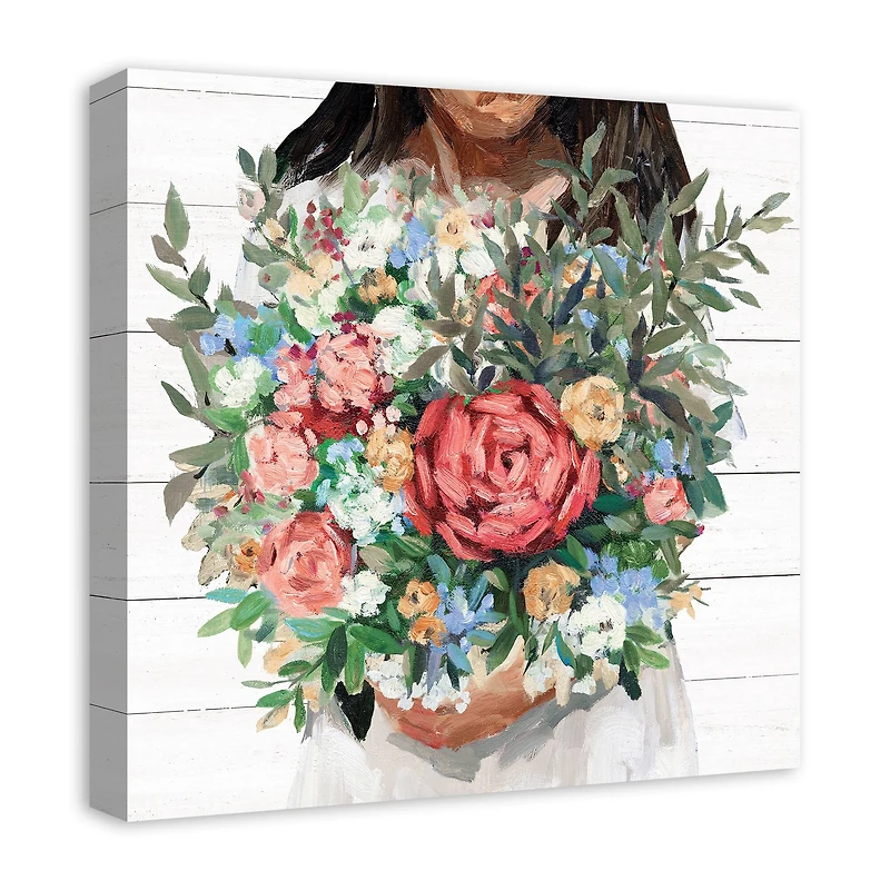 Girl with Bouquet Canvas Wall Art