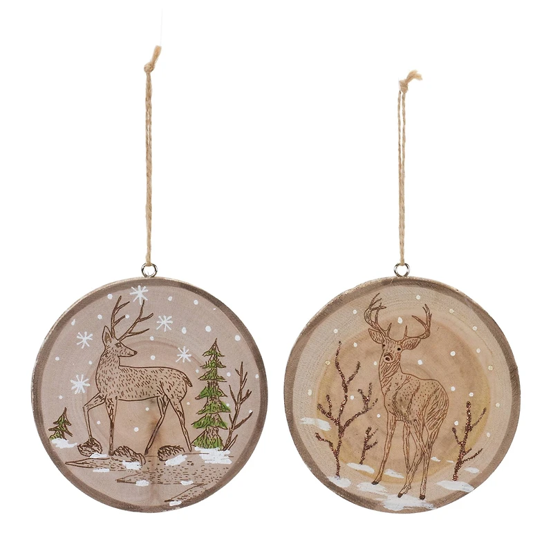 12ct. 4" Wood Deer Tree Disc Ornament Set