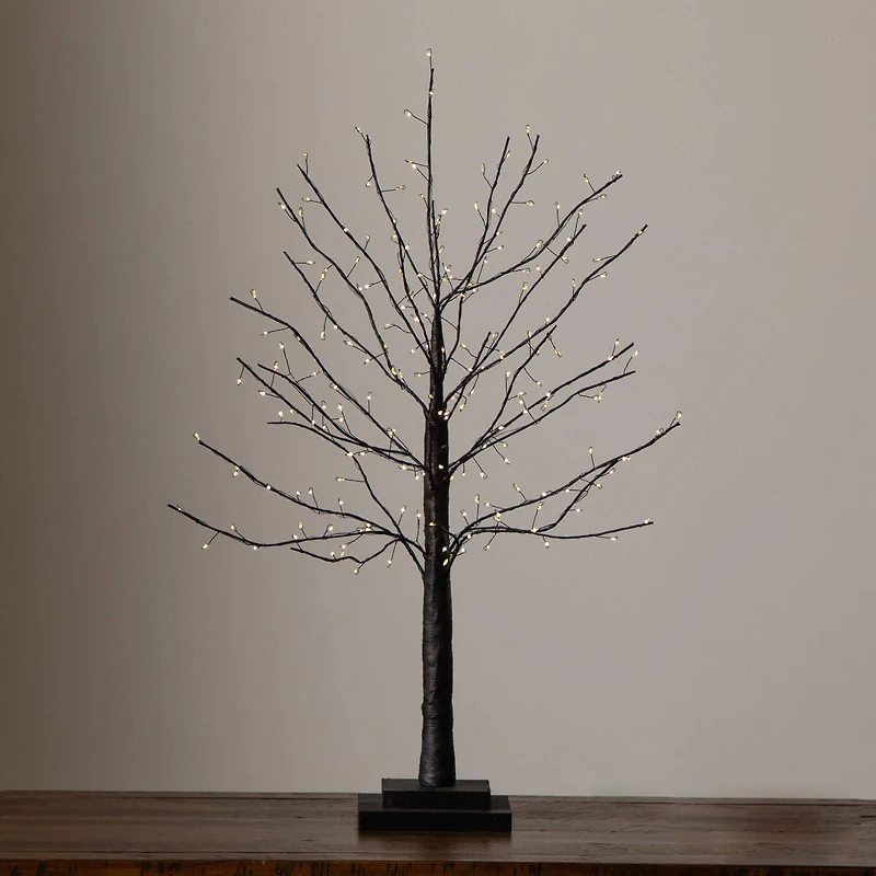 2ft. Pre-Lit Artificial Halloween Black Twig Tree with 210 Warm White Fairy Copper Wire LED Lights