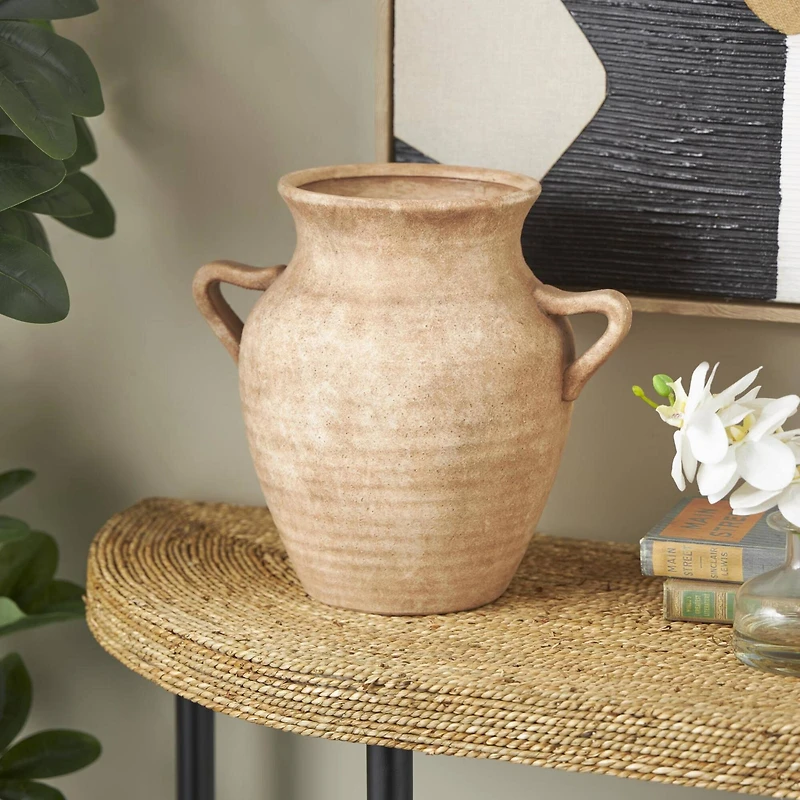 12.25" Copper Ceramic Antique Style Textured Vase with Handles